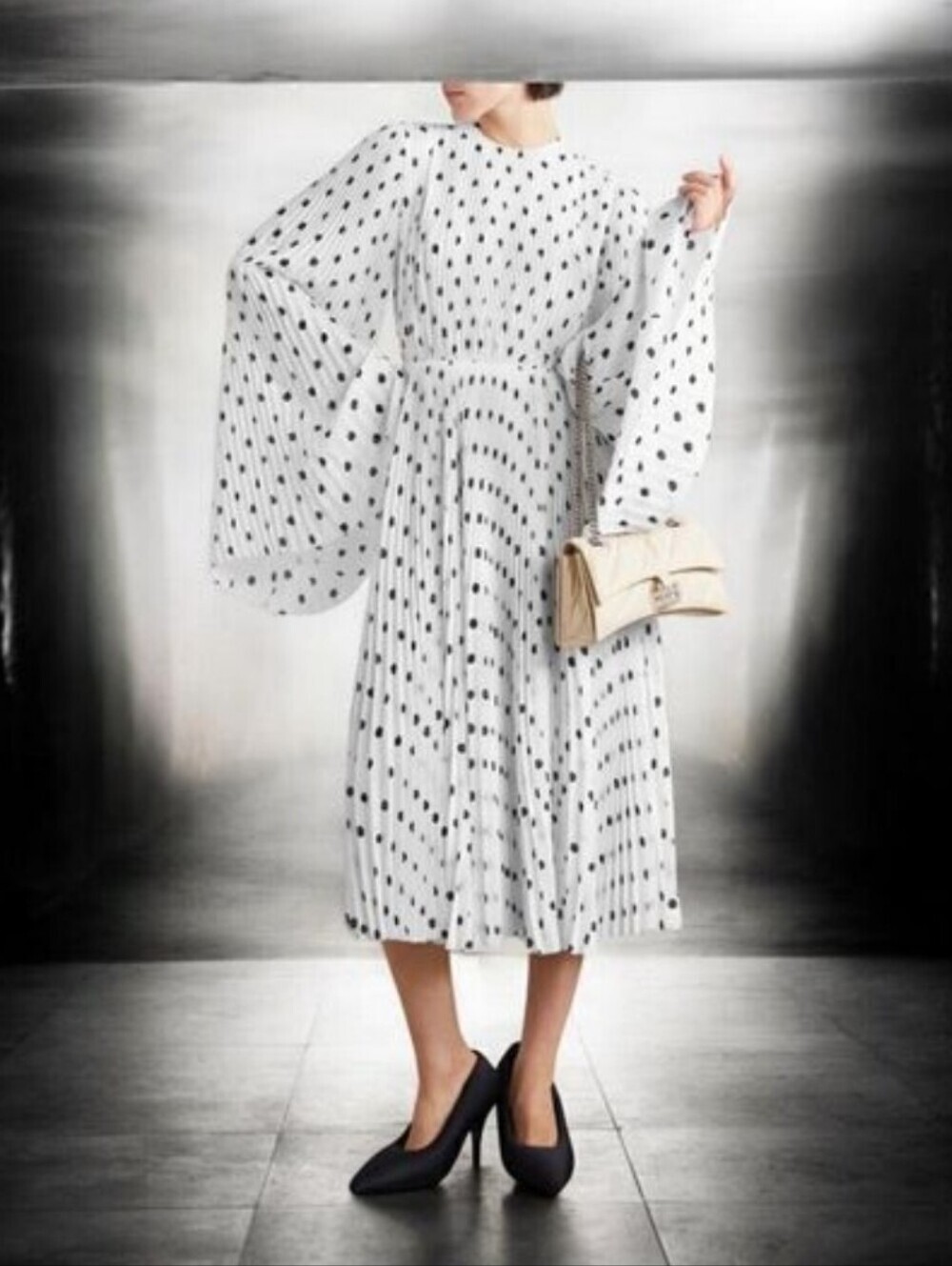NWT Balenciaga Pleated Polka Dot Crepe Midi Dress Size 38 ( US 6)